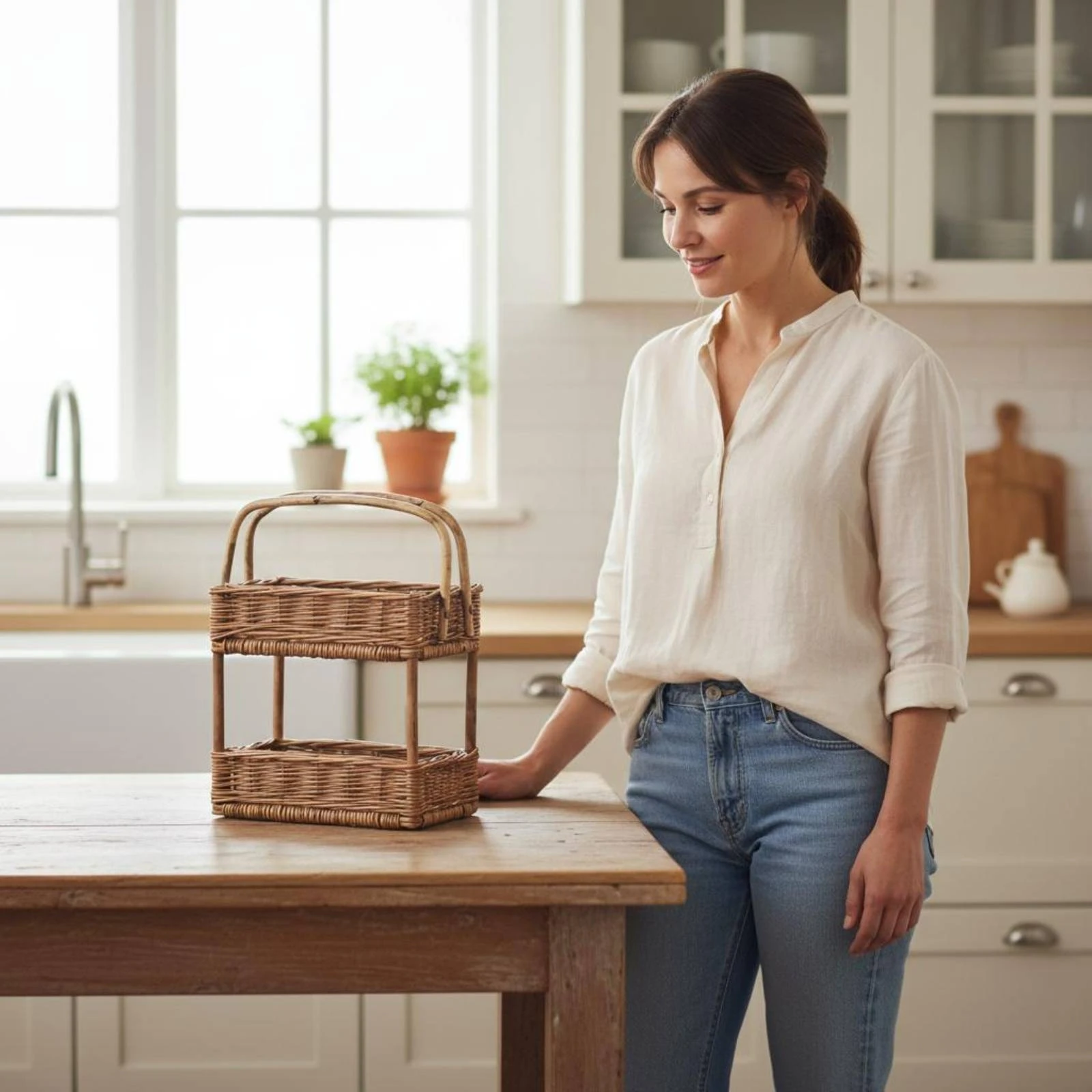 Woven Storage Basket Handwoven 2-Tier Storage Basket Wicker Organizer Shelf Natural Look Tiered Rack Sturdy Build
Woven Storage Basket Handwoven 2-Tier Storage Basket Wicker Organizer Shelf Natural Look Tiered Rack Sturdy Build