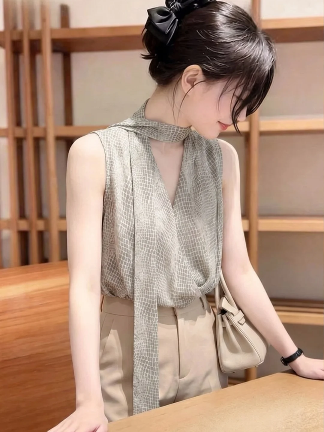 Summer Soft Print Sash Design Sleeveless Vest Elegant Slimming Versatile Women's Fashion Casual Straight Cut V-Neck Top
Summer Soft Print Sash Design Sleeveless Vest Elegant Slimming Versatile Women's Fashion Casual Straight Cut V-Neck Top