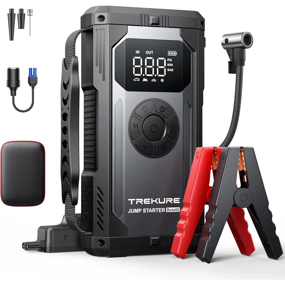 6000A 150PSI 8-in-1 Jump Starter with Air Compressor, Portable Car Battery Booster for All Gasoline Vehicles, 12V Jump Box with
6000A 150PSI 8-in-1 Jump Starter with Air Compressor, Portable Car Battery Booster for All Gasoline Vehicles, 12V Jump Box with