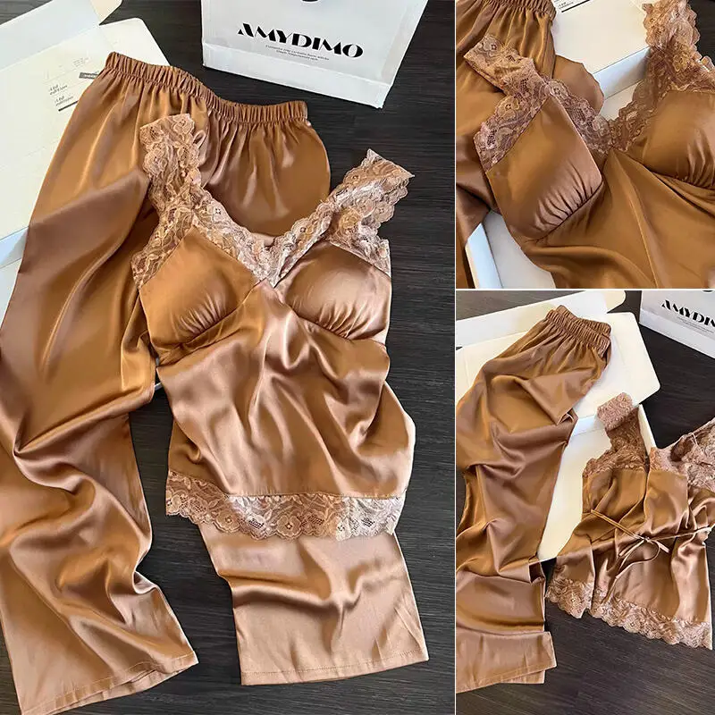 Brown Cami Top Pants Sleep Set Women Satin Pajamas Suit Home Clothes French Style Loungewear Sleepwear Summer New Nightgown
Brown Cami Top Pants Sleep Set Women Satin Pajamas Suit Home Clothes French Style Loungewear Sleepwear Summer New Nightgown