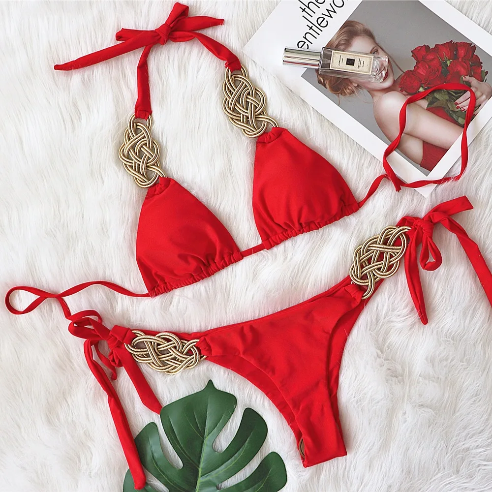 Orange Solid Bikini High Waist Swimwear Female Chain Swimsuit Women Bandeau 2 Pieces Set Hand knitting Bathing Suit Ribbed
Orange Solid Bikini High Waist Swimwear Female Chain Swimsuit Women Bandeau 2 Pieces Set Hand knitting Bathing Suit Ribbed