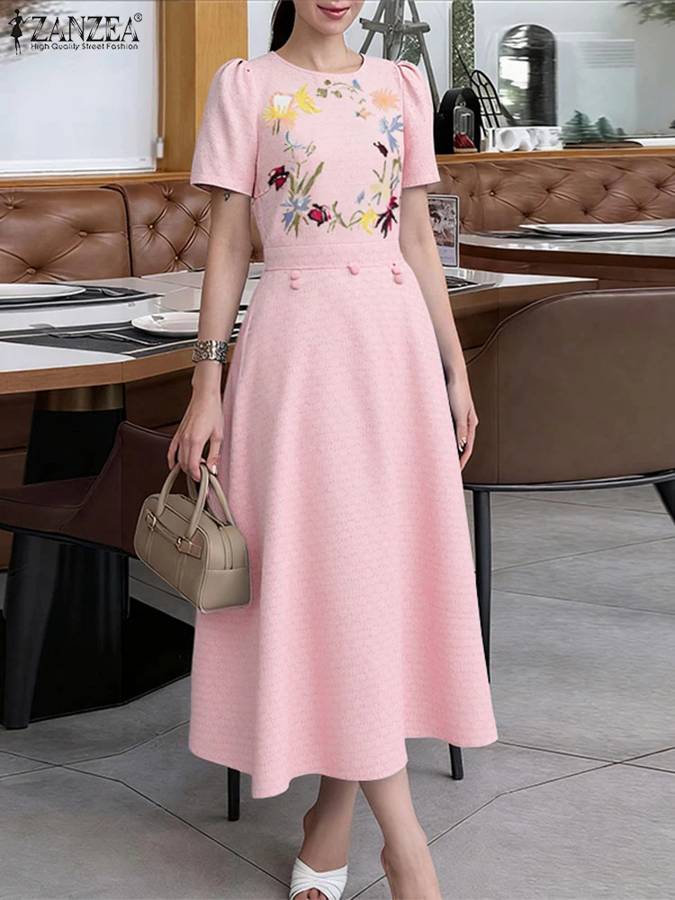 ZANZEA Fashion Printed Dress Women Spring Short Sleeve Elegant Sundress Solid Color A-Line Robe Vintage Mid-Calf Vestidos 
ZANZEA Fashion Printed Dress Women Spring Short Sleeve Elegant Sundress Solid Color A-Line Robe Vintage Mid-Calf Vestidos