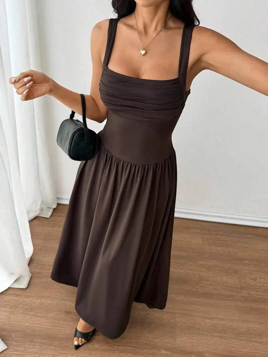 Elegant Solid Brown Square Collar Flared Midi Dress For Women Spring Summer Party
Elegant Solid Brown Square Collar Flared Midi Dress For Women Spring Summer Party