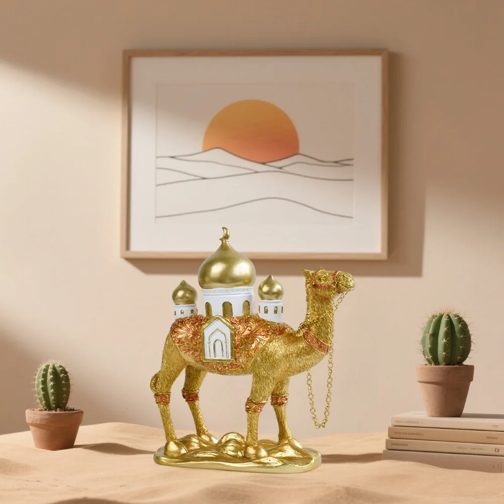 Exquisite Resin Ramadan Camel Figurine Gold Three-dimensional Camel Sculpture Mosque Design Eid Mubarak Camel Statue Living Room
Exquisite Resin Ramadan Camel Figurine Gold Three-dimensional Camel Sculpture Mosque Design Eid Mubarak Camel Statue Living Room