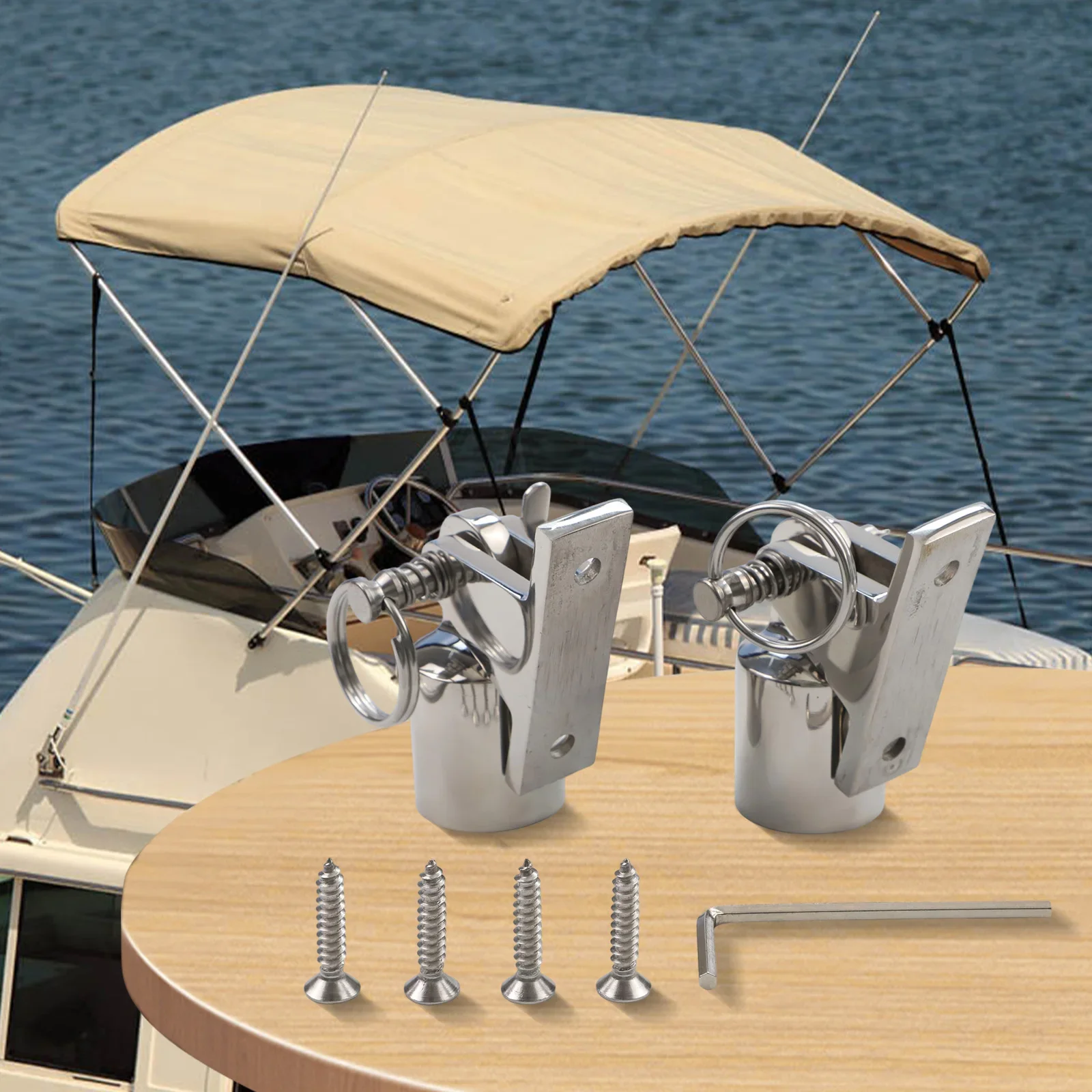 Deck Hinges with Quick Release Pin Eye End 2 Pair Marine Grade Stainless Steel 316 with L Shaped Hex Wrench for Bimini Tops
Deck Hinges with Quick Release Pin Eye End 2 Pair Marine Grade Stainless Steel 316 with L Shaped Hex Wrench for Bimini Tops