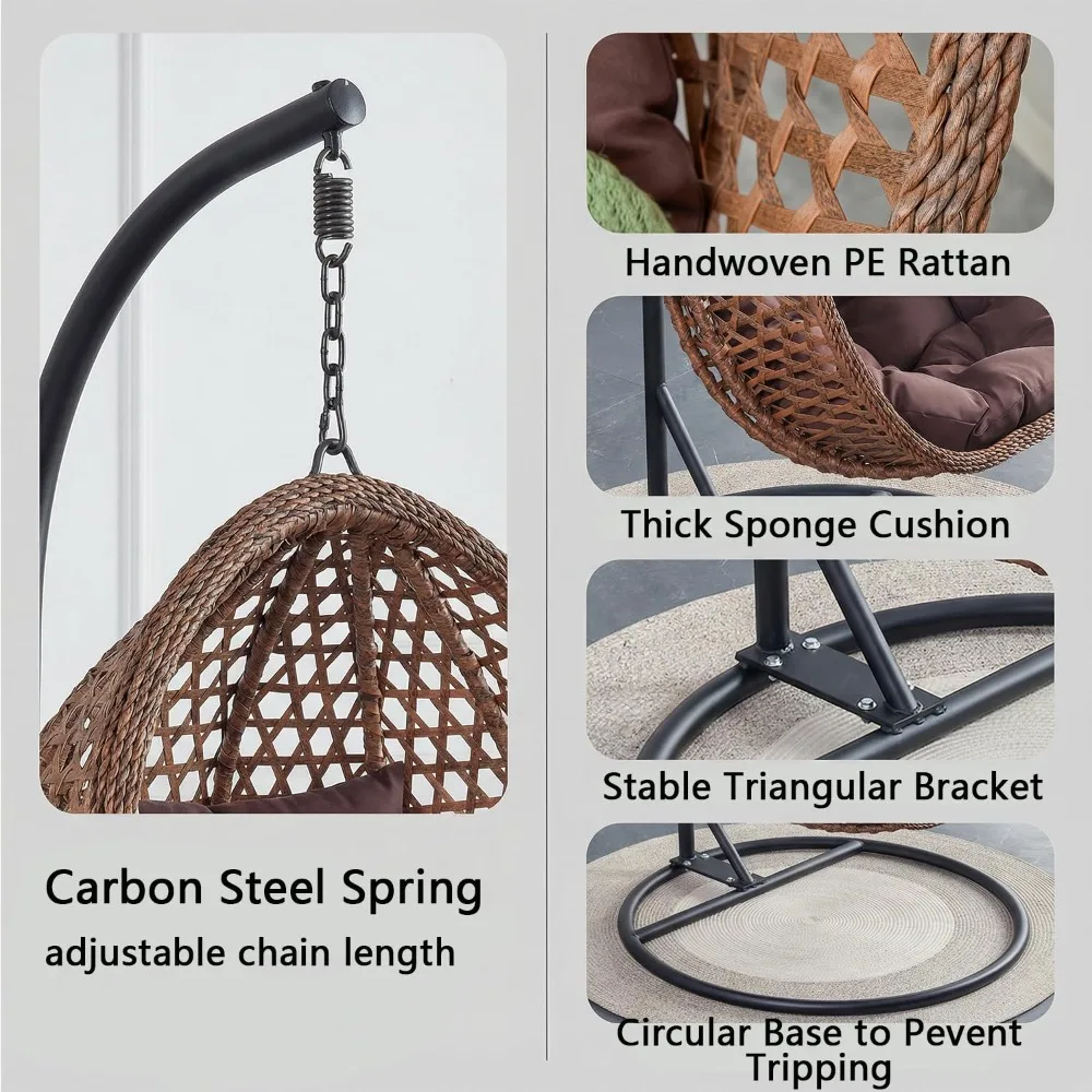 Egg Swing Chair Outdoor Indoor, Hanging Egg Chair with Stand, Brown Wicker Swing Chair,UV Resistant Cushion 300 LBS, Customized
Egg Swing Chair Outdoor Indoor, Hanging Egg Chair with Stand, Brown Wicker Swing Chair,UV Resistant Cushion 300 LBS, Customized