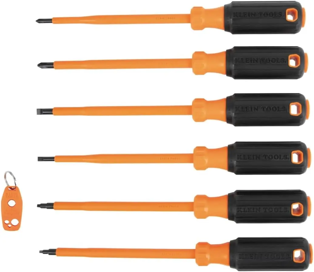 Insulated Screwdriver Set 7-Piece 1000V Electrical Screwdrivers Phillips Slotted Square with Magnetizer Demagnetizer Tether Hole
Insulated Screwdriver Set 7-Piece 1000V Electrical Screwdrivers Phillips Slotted Square with Magnetizer Demagnetizer Tether Hole