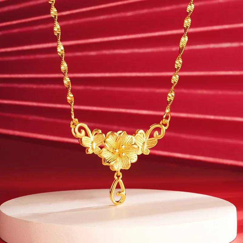 Luxury 24K 9999 Pure Gold Butterfly love flower necklace ladies temperament niche high sense
Luxury 24K 9999 Pure Gold Butterfly love flower necklace ladies temperament niche high sense