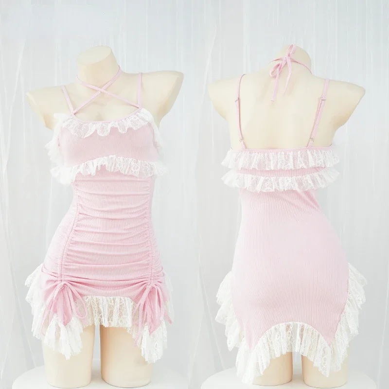 Lolita Anime Girl Sexy Cosplay Pink Knitted Halter Bandage Pajamas Ruffles Homewear Sleep Dress Women Girls Party Props Gift Bag
Lolita Anime Girl Sexy Cosplay Pink Knitted Halter Bandage Pajamas Ruffles Homewear Sleep Dress Women Girls Party Props Gift Bag