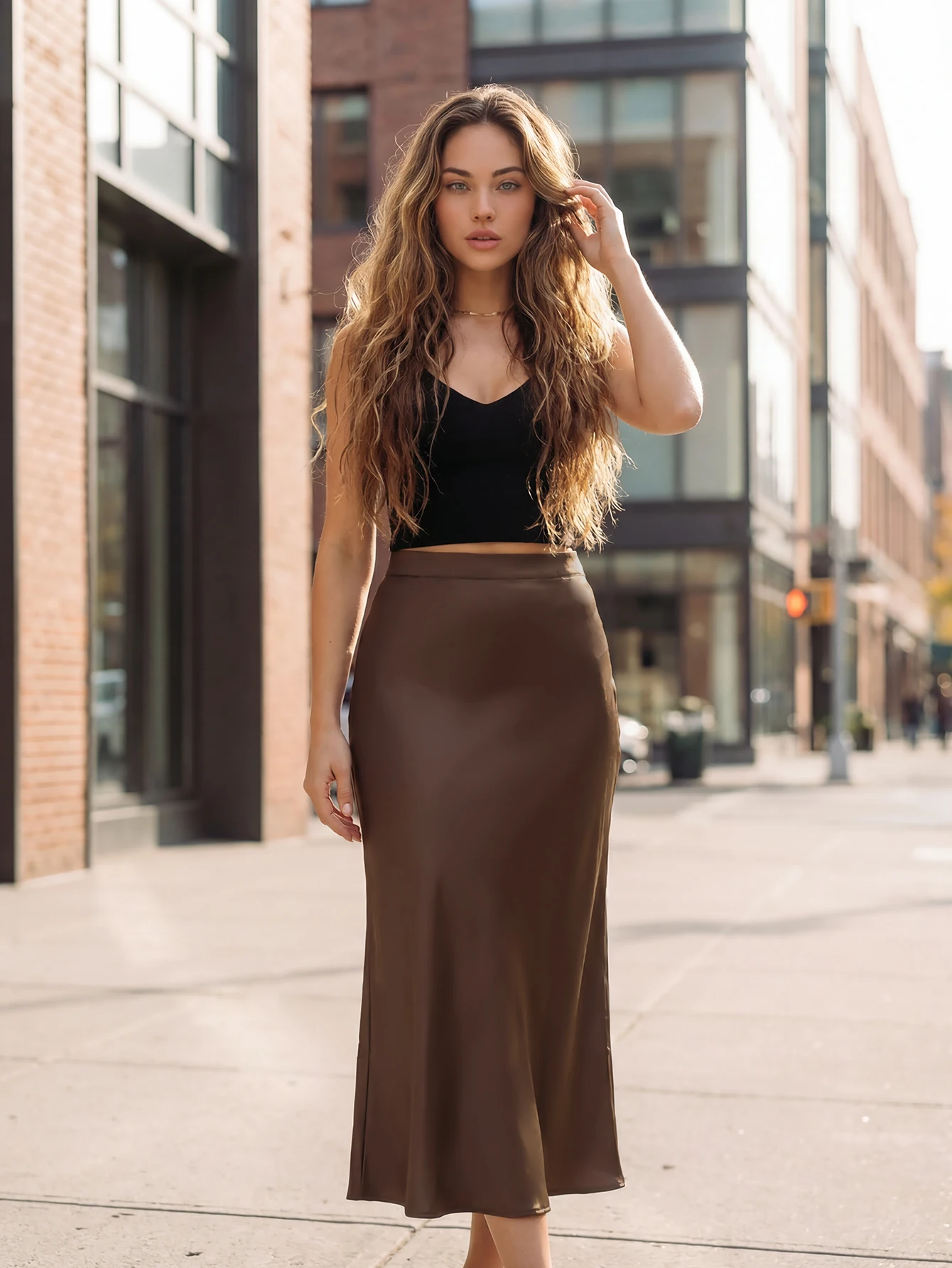 Plus Size Brown Satin Midi Skirt for Women High Waist Flared Hem Elegant Office Casual Skirt
Plus Size Brown Satin Midi Skirt for Women High Waist Flared Hem Elegant Office Casual Skirt