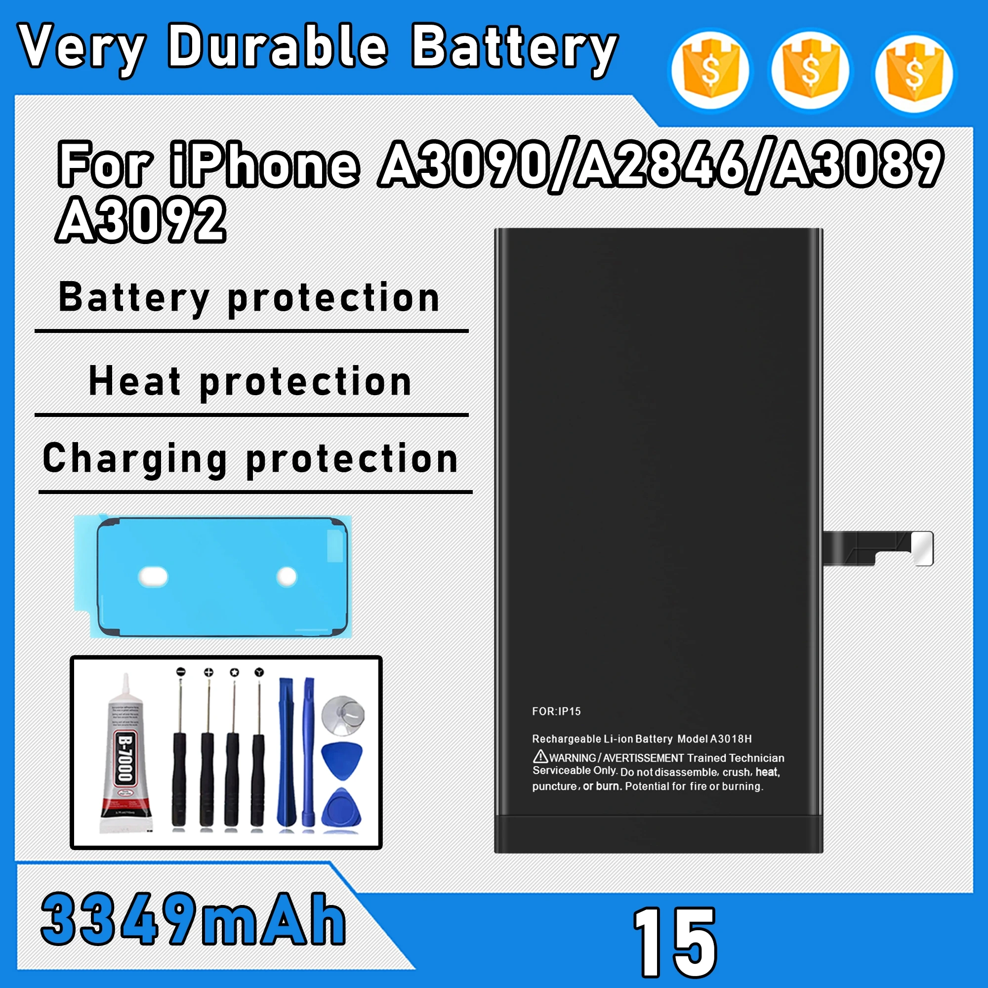 100% 0 Cycle High Capacity Battery For iPhone 15/A3090/A2846/A3089 Phone Bateria+Free Tool Kit
100% 0 Cycle High Capacity Battery For iPhone 15/A3090/A2846/A3089 Phone Bateria+Free Tool Kit