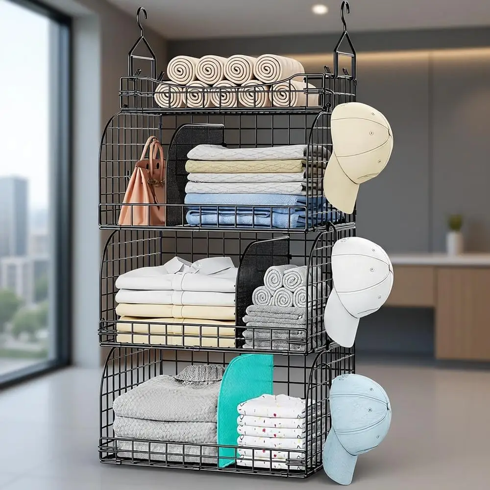 4-Tier Stackable Metal Hanging Closet Organizer with Dividers and Hooks for Clothes, Shoes, and Accessories
4-Tier Stackable Metal Hanging Closet Organizer with Dividers and Hooks for Clothes, Shoes, and Accessories