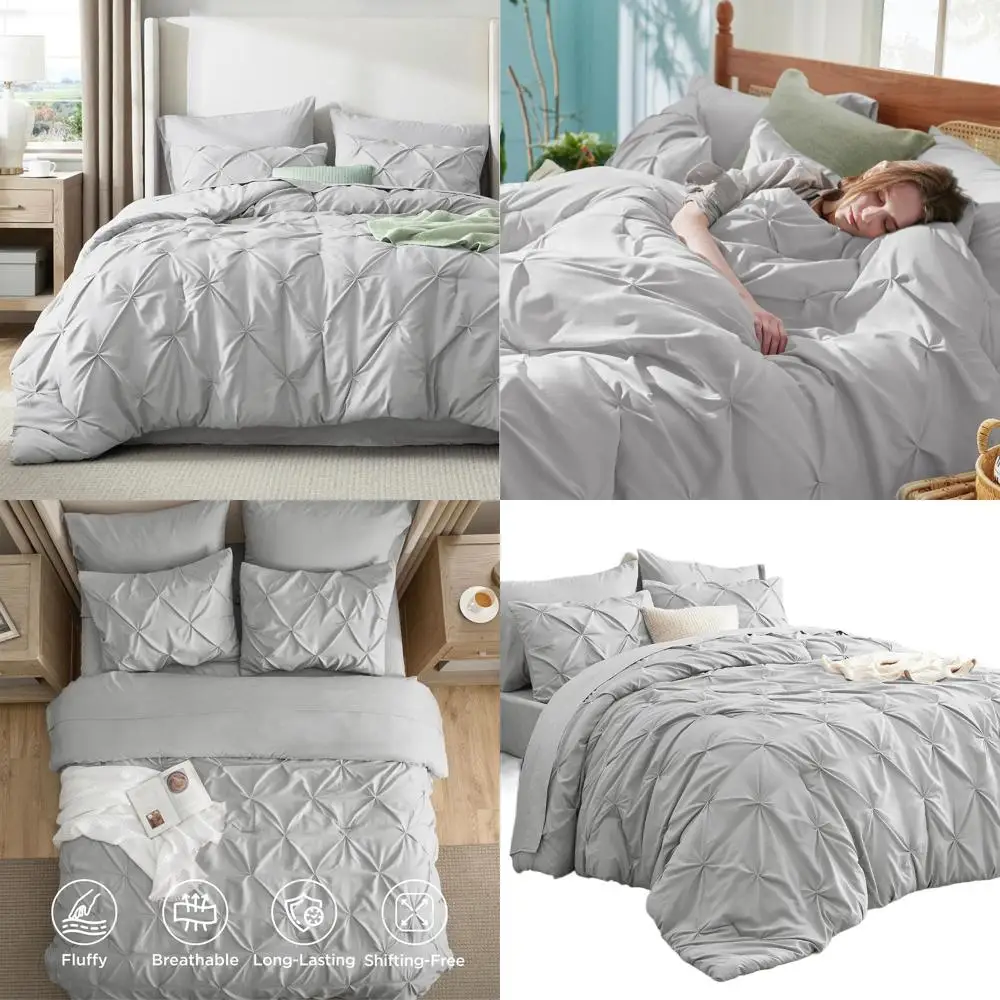 Полный комплект постельного белья из 7 предметов: светло-серое одеяло с простынями, наволочками и шамс
Полный комплект постельного белья из 7 предметов: светло-серое одеяло с простынями, наволочками и шамс