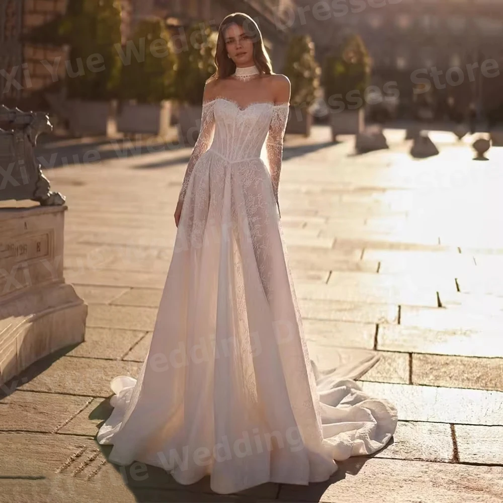 Elegant A Line Women's Off The Shoulder Lace Long Sleeve Wedding Dresses Vestido De Novia Bride Gowns Customized Robe De Mariée
Elegant A Line Women's Off The Shoulder Lace Long Sleeve Wedding Dresses Vestido De Novia Bride Gowns Customized Robe De Mariée