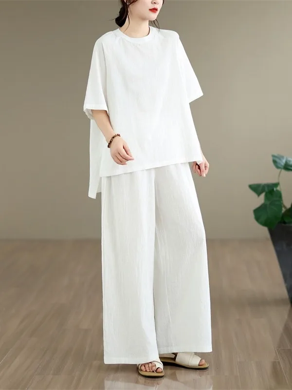 Fashionable Loose Color round Neck Short Sleeve T-Shirt High Waist Wide Leg Pants Casual Two-Piece Set for Women
Fashionable Loose Color round Neck Short Sleeve T-Shirt High Waist Wide Leg Pants Casual Two-Piece Set for Women