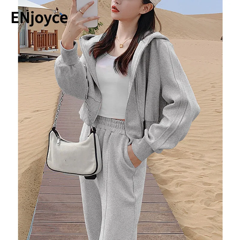 ENjoyce 2 Piece Sets Women Hoodie Zipper Cardigan Crop Tops Casual Sweatshirts Jogging Pants Outfits Korean Tracksuit Spring
ENjoyce 2 Piece Sets Women Hoodie Zipper Cardigan Crop Tops Casual Sweatshirts Jogging Pants Outfits Korean Tracksuit Spring