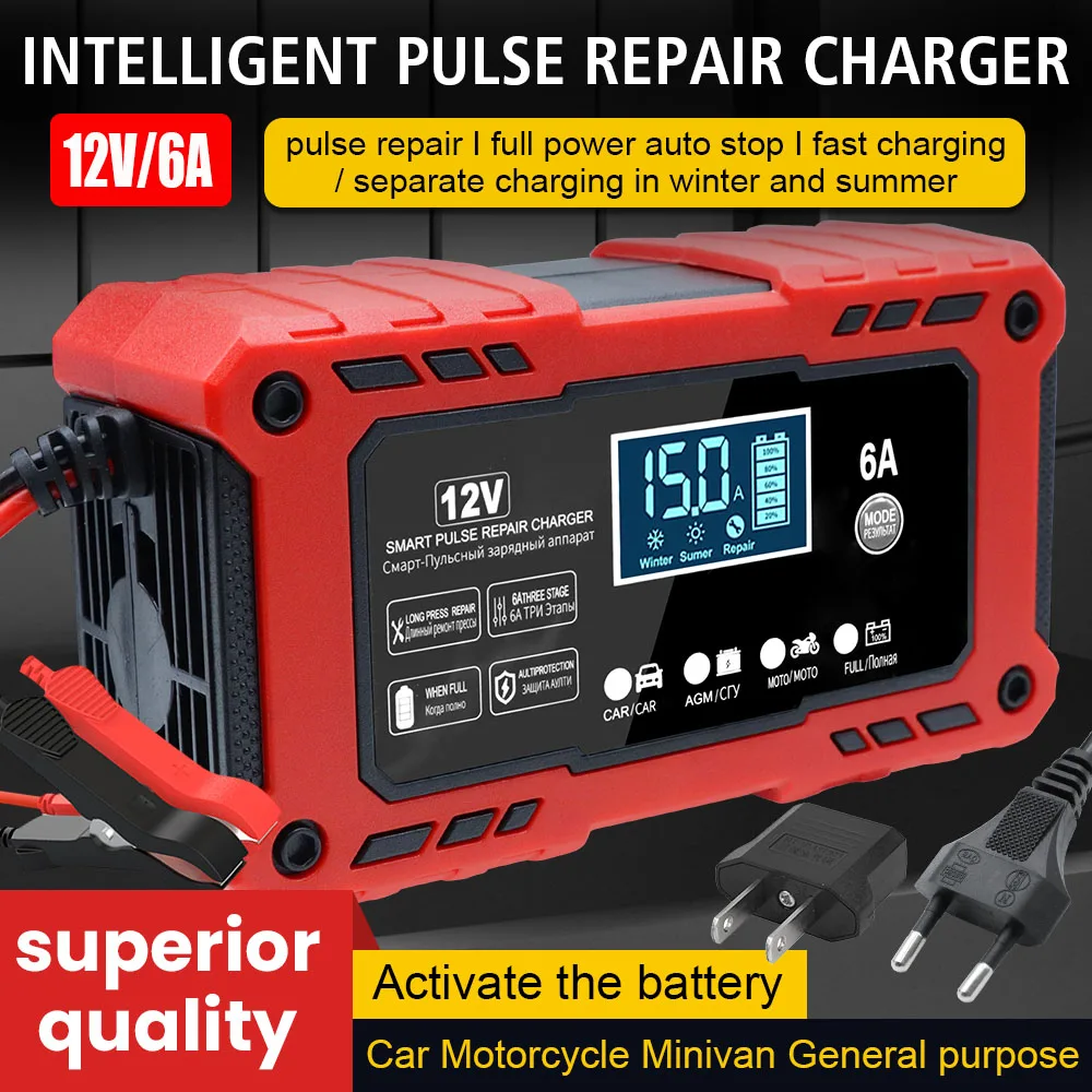 Зарядные устройства для автомобильных аккумуляторов 6А, 12 В, интеллектуальный импульсный ремонт, автомобильные аккумуляторы, обслуживание аккумуляторов, зарядное устройство для грузовиков 150 Вт
Зарядные устройства для автомобильных аккумуляторов 6А, 12 В, интеллектуальный импульсный ремонт, автомобильные аккумуляторы, обслуживание аккумуляторов, зарядное устройство для грузовиков 150 Вт