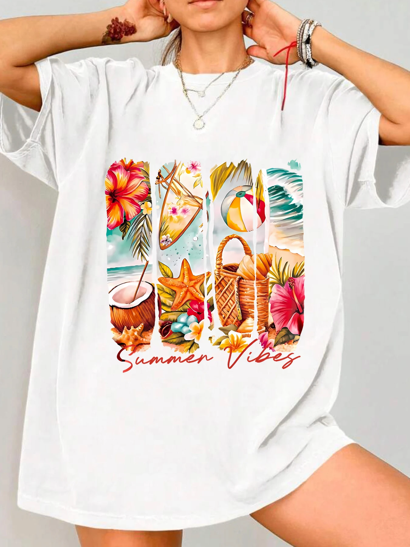 Seaside scenery Plus size women's round neck short sleeve T-shirt with elastic half sleeves and trendy prints
Seaside scenery Plus size women's round neck short sleeve T-shirt with elastic half sleeves and trendy prints