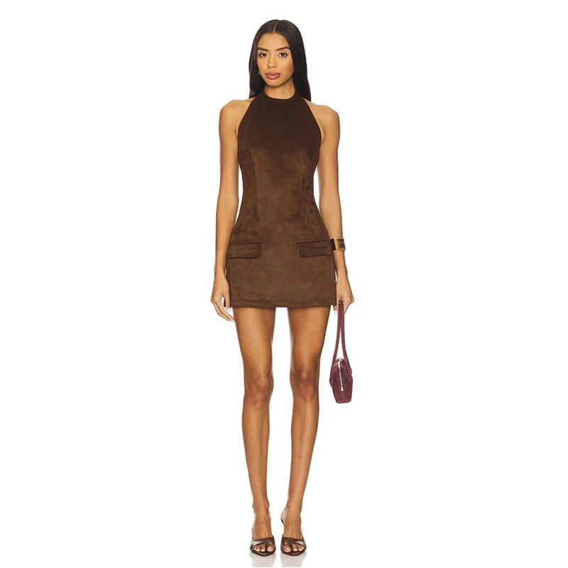 Women's retro solid color hanging neck party evening dress with pockets high waist waist cinched straight tube slim fit dress
Women's retro solid color hanging neck party evening dress with pockets high waist waist cinched straight tube slim fit dress
