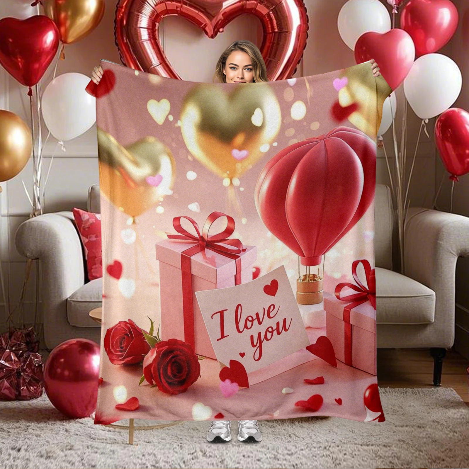 Cozy Flannel Valentine S Blanket With Hot Air Balloon And Rose Designs Expressing Deep Affection Between Couples
Cozy Flannel Valentine S Blanket With Hot Air Balloon And Rose Designs Expressing Deep Affection Between Couples