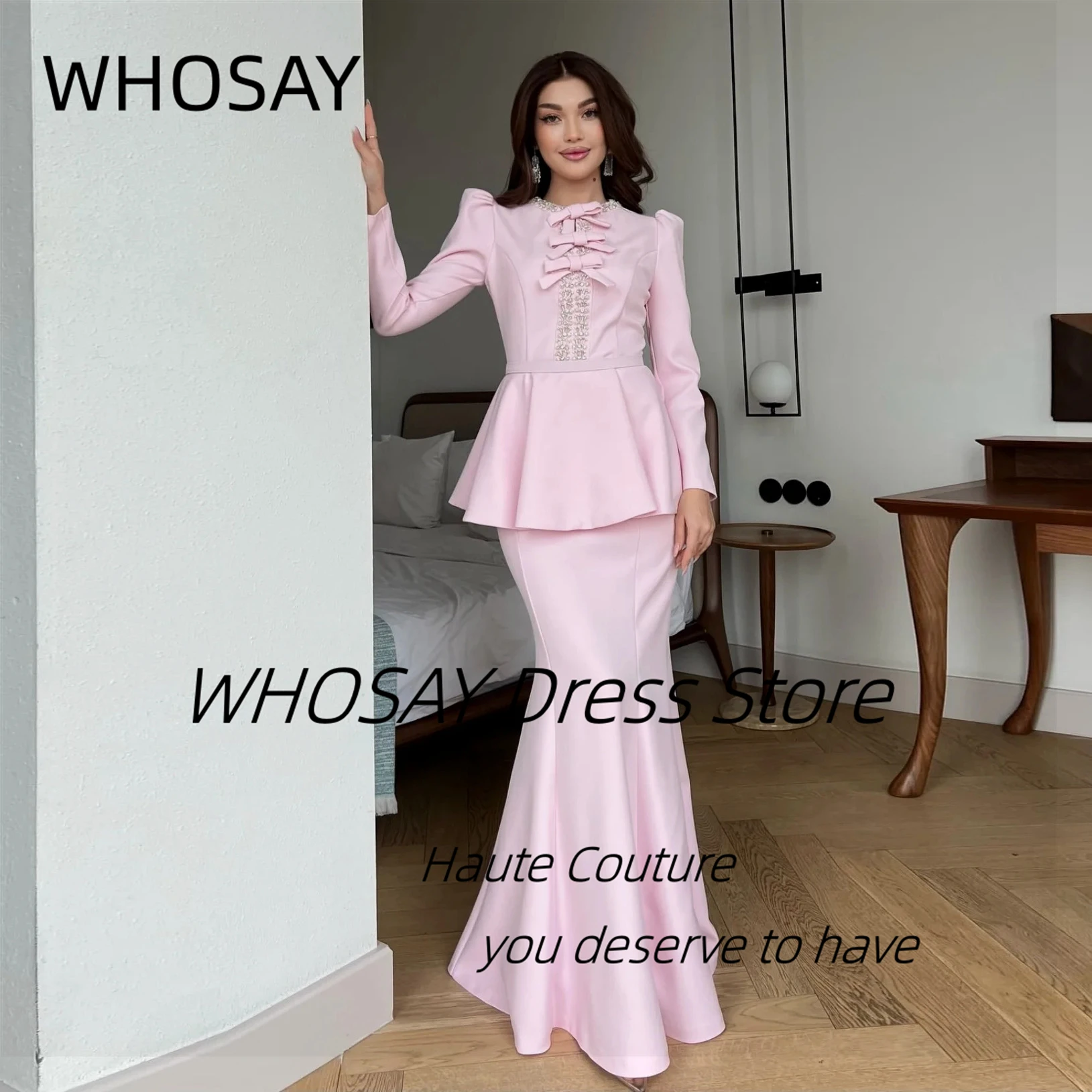 WHOSAY Pink Evening Dresses 2025 O-Neck Bows Beaded Prom Party Dress Long Sleeves Two Pieces Special Occasion Gowns Customized
WHOSAY Pink Evening Dresses 2025 O-Neck Bows Beaded Prom Party Dress Long Sleeves Two Pieces Special Occasion Gowns Customized