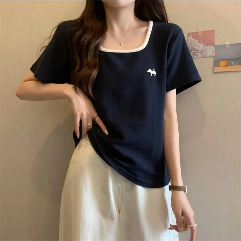 Summer Soft Comfortable Knitwear Loose Casual Short Sleeve T-Shirt Women Fashion Square Collar Basic Elegant Tops
Summer Soft Comfortable Knitwear Loose Casual Short Sleeve T-Shirt Women Fashion Square Collar Basic Elegant Tops
