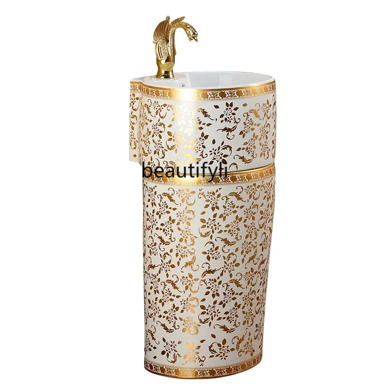 Golden Bathroom Wash Basin Color Gold High-End round Pedestal Basin Modern One-Piece Pedestal Basin
Golden Bathroom Wash Basin Color Gold High-End round Pedestal Basin Modern One-Piece Pedestal Basin