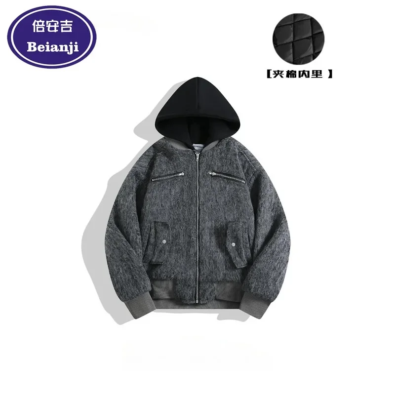 Heavy fake two woolen hooded quilted street retro function patchwork overalls man
Heavy fake two woolen hooded quilted street retro function patchwork overalls man