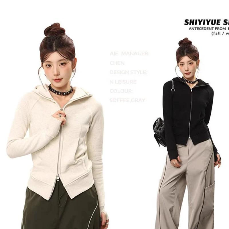 2023 Autumn Retro Solid Color Zip Up Hooded Sweatshirts Women Harajuku Korean Version Long Sleeve Short Hoodies Coat
2023 Autumn Retro Solid Color Zip Up Hooded Sweatshirts Women Harajuku Korean Version Long Sleeve Short Hoodies Coat
