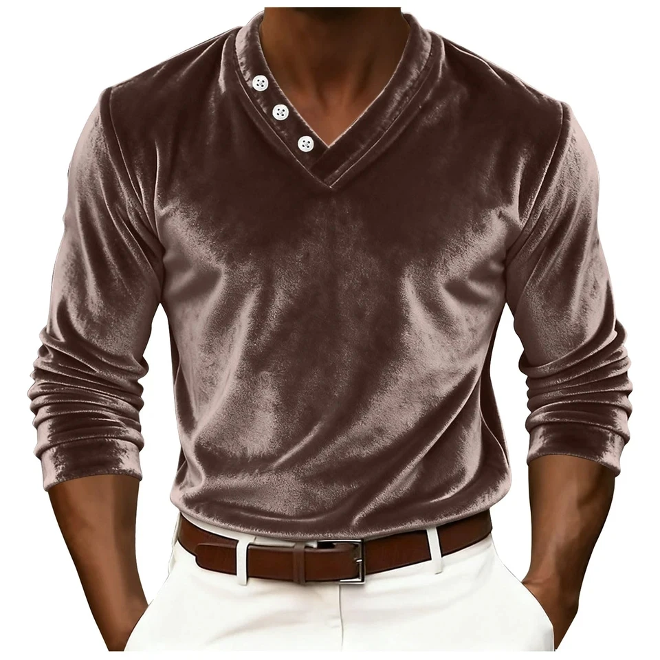 Mens Vintage Velvet T-Shirt Button Decor V Neck Long Sleeves Pullover Tops Harajuku Streetwear Solid Workout Casual Tee Shirts
Mens Vintage Velvet T-Shirt Button Decor V Neck Long Sleeves Pullover Tops Harajuku Streetwear Solid Workout Casual Tee Shirts
