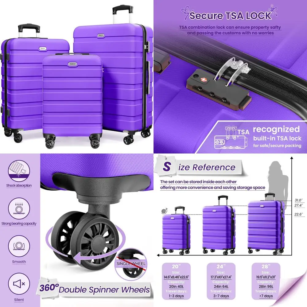 Lightweight ABS Hardshell Suitcase Set with 4 Spinner Wheels, TSA Lock, 3 Piece Travel Luggage Set for 20
Lightweight ABS Hardshell Suitcase Set with 4 Spinner Wheels, TSA Lock, 3 Piece Travel Luggage Set for 20