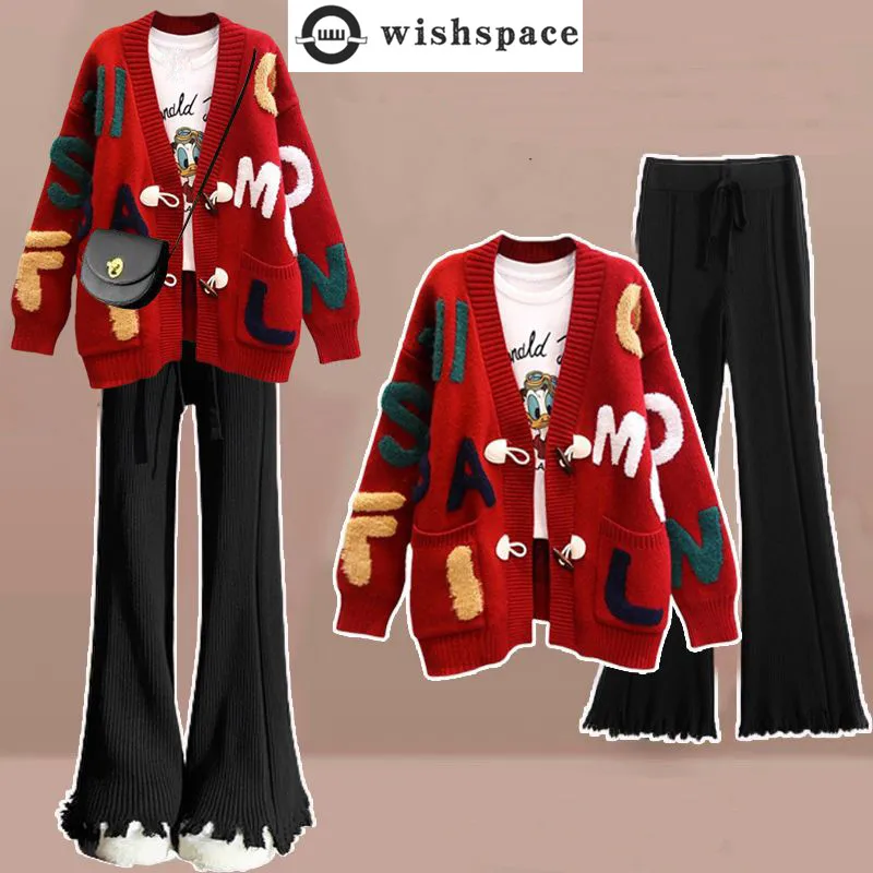 Letter Embroidered Knitted Sweater Cardigan Casual Wide Leg Pants Two-piece Elegant Women's Pants Set Winter Outfits
Letter Embroidered Knitted Sweater Cardigan Casual Wide Leg Pants Two-piece Elegant Women's Pants Set Winter Outfits