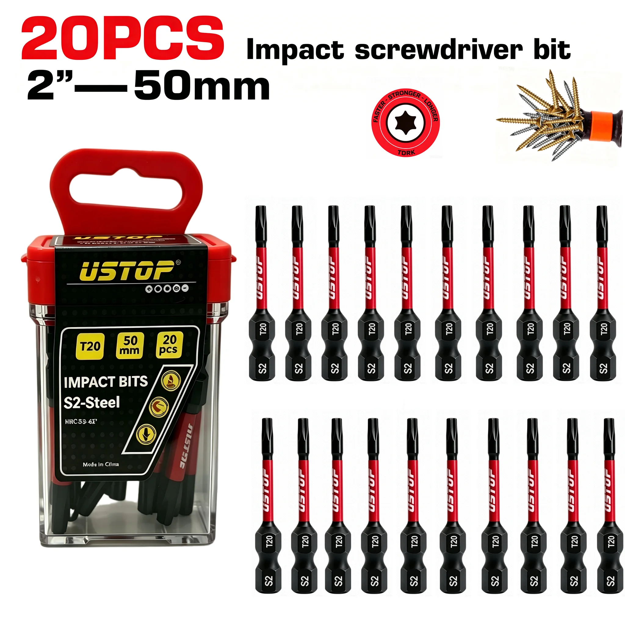 10/20Pcs T20 Impact Bit Set 50mm S2 Alloy Steel Torx Bits Industrial Grade Strong Magnetic Impact-Resistant Anti-Slip Design 1/4 Hex Shank Universal with Storage Box
10/20Pcs T20 Impact Bit Set 50mm S2 Alloy Steel Torx Bits Industrial Grade Strong Magnetic Impact-Resistant Anti-Slip Design 1/4 Hex Shank Universal with Storage Box