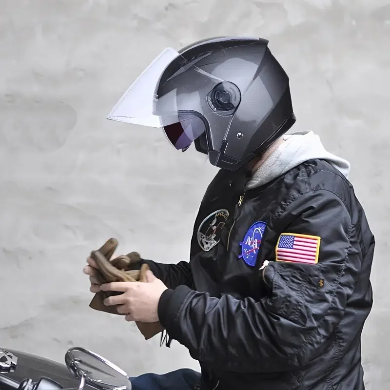 Grey Motorcycle Helmet, Half Coverage Double Windshield Lens All Seasons Safety Protective Helmet For Men Women
Grey Motorcycle Helmet, Half Coverage Double Windshield Lens All Seasons Safety Protective Helmet For Men Women