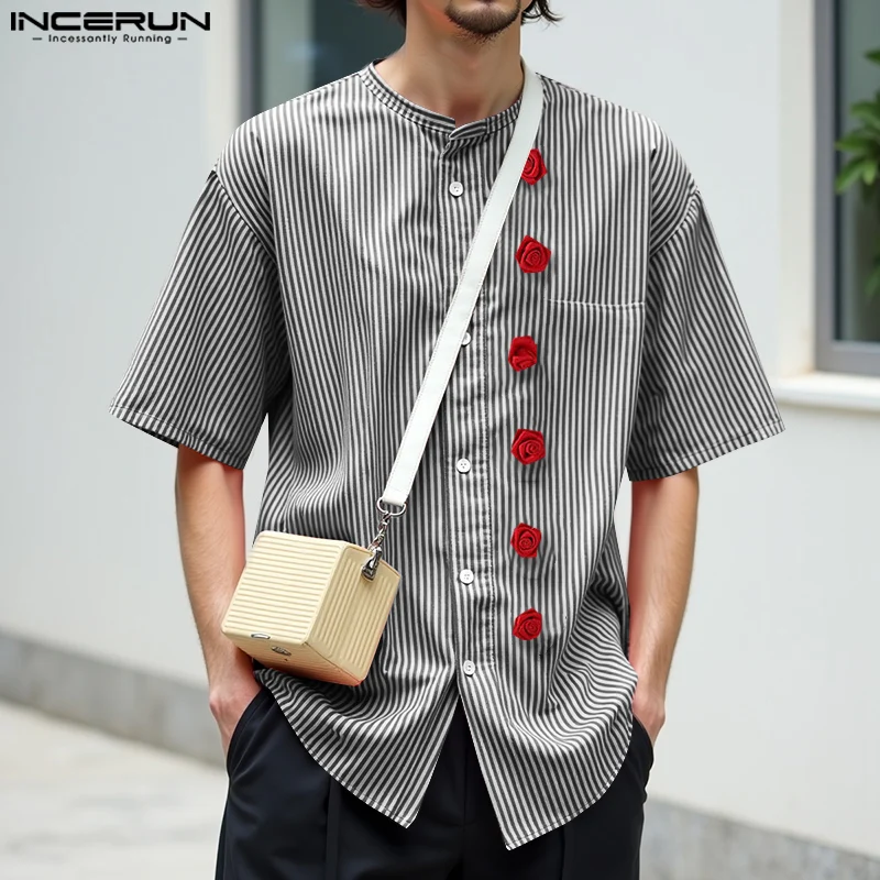 INCERUN Men Casual Shirt Striped Flower Patchwork Stand Collar Short Sleeve Male Shirts Streetwear Summer Oversize Men Clothing
INCERUN Men Casual Shirt Striped Flower Patchwork Stand Collar Short Sleeve Male Shirts Streetwear Summer Oversize Men Clothing
