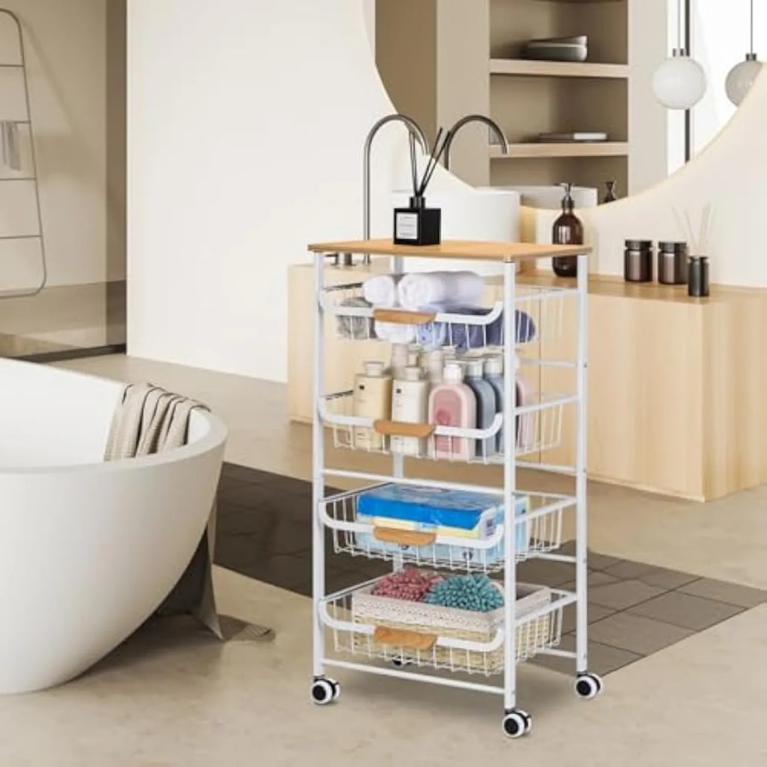 5-Tier Rolling Metal Cart with Drawers & Wheels - Multi-Room Storage for Kitchen/Bathroom/Living Room/Office, White
5-Tier Rolling Metal Cart with Drawers & Wheels - Multi-Room Storage for Kitchen/Bathroom/Living Room/Office, White