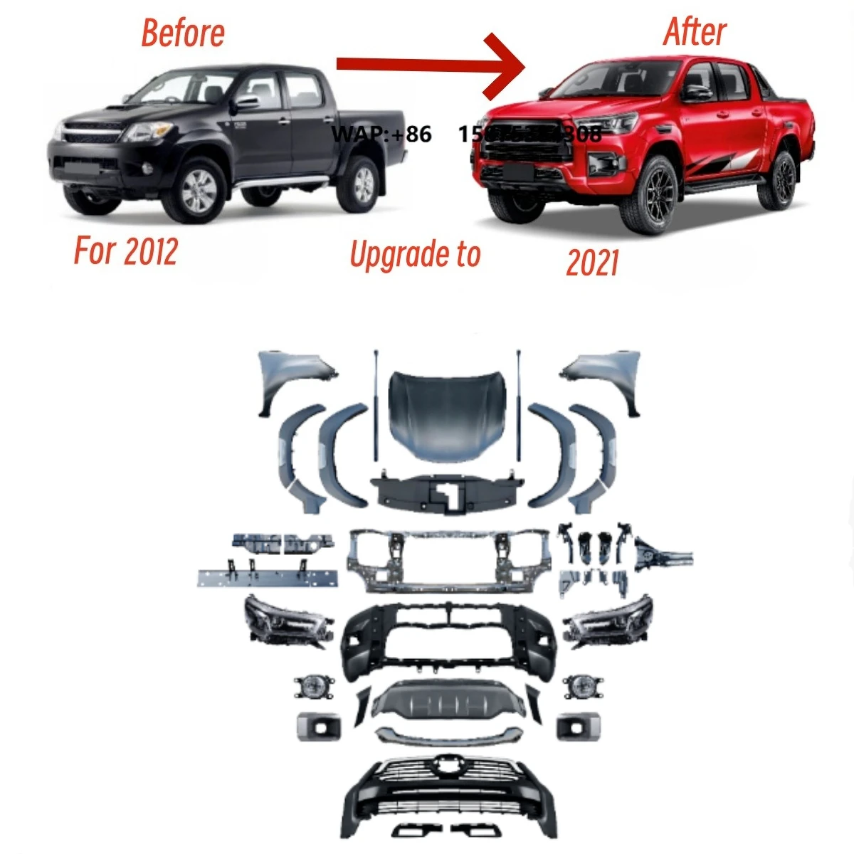 1 Set Conversion Facelift Body Kits for 2012 2013 2014 Hilux Upgrade to 2021 Hilux REVO Style With Headlights Bumper Hood Grill
1 Set Conversion Facelift Body Kits for 2012 2013 2014 Hilux Upgrade to 2021 Hilux REVO Style With Headlights Bumper Hood Grill