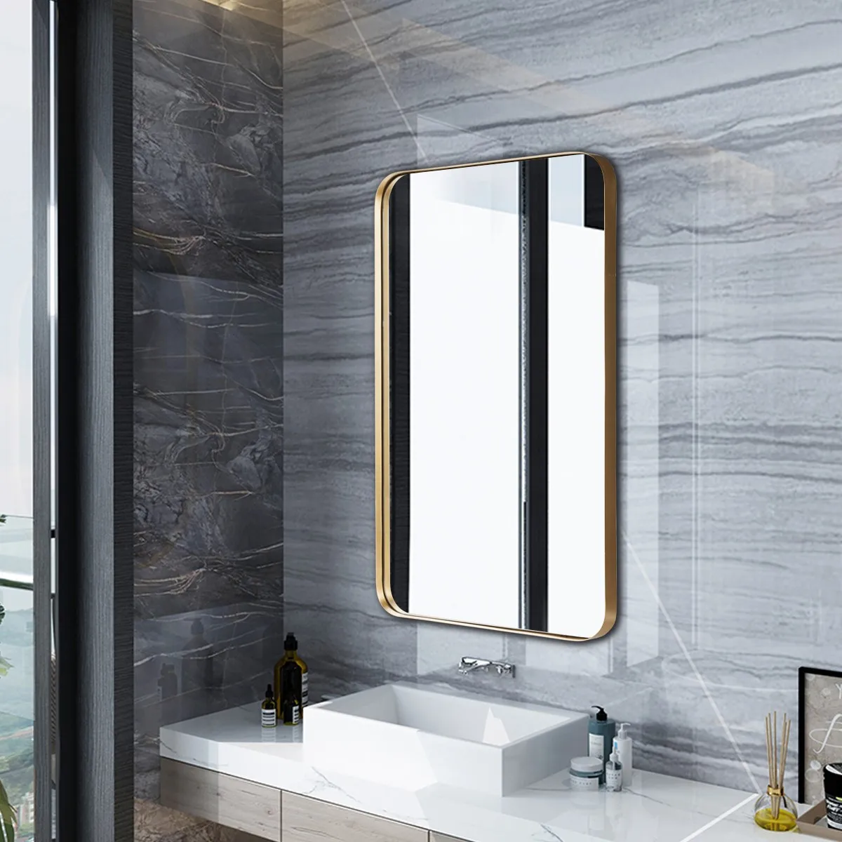 32"x20" Wall-Mounted Rectangle Mirror Metal Frame Home Entryway Gold
32"x20" Wall-Mounted Rectangle Mirror Metal Frame Home Entryway Gold