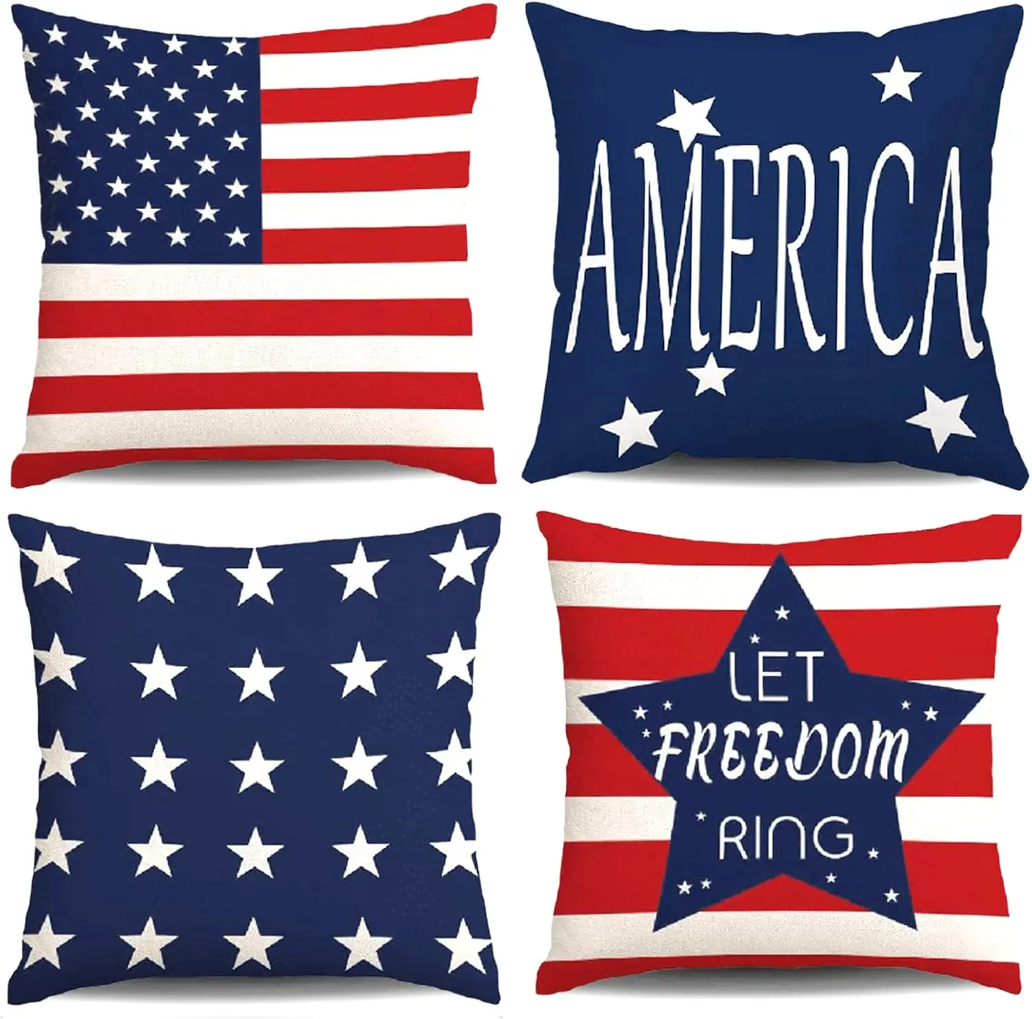 4 Piece USA Patriotic Throw Pillow Covers Set American Flag Stripes Cushion Home Decor Polyester Accent Pillows for USA Housewar
4 Piece USA Patriotic Throw Pillow Covers Set American Flag Stripes Cushion Home Decor Polyester Accent Pillows for USA Housewar