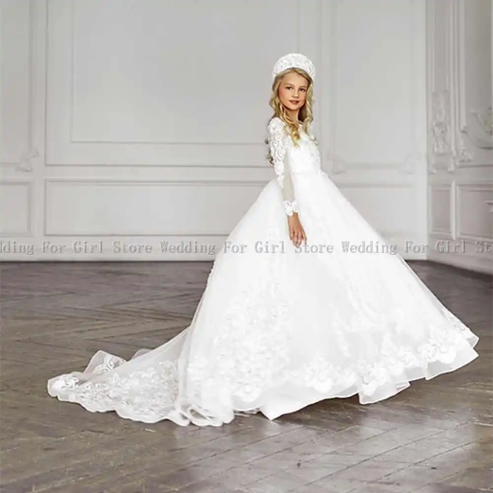 Lace Floral Appliques Flower Girl Dresses Ivory Long Sleeve Princess Girl Dress For Wedding Prom Party Girls Pageant Gowns
Lace Floral Appliques Flower Girl Dresses Ivory Long Sleeve Princess Girl Dress For Wedding Prom Party Girls Pageant Gowns