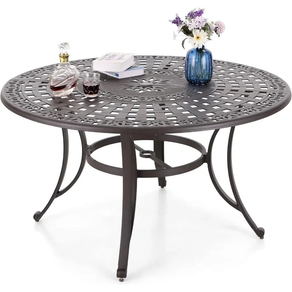 Cast Aluminum 54" Round Patio Dining Table with Retro Design Pattern, Umbrella Hole, Outdoor Table for 4-6.
Cast Aluminum 54" Round Patio Dining Table with Retro Design Pattern, Umbrella Hole, Outdoor Table for 4-6.