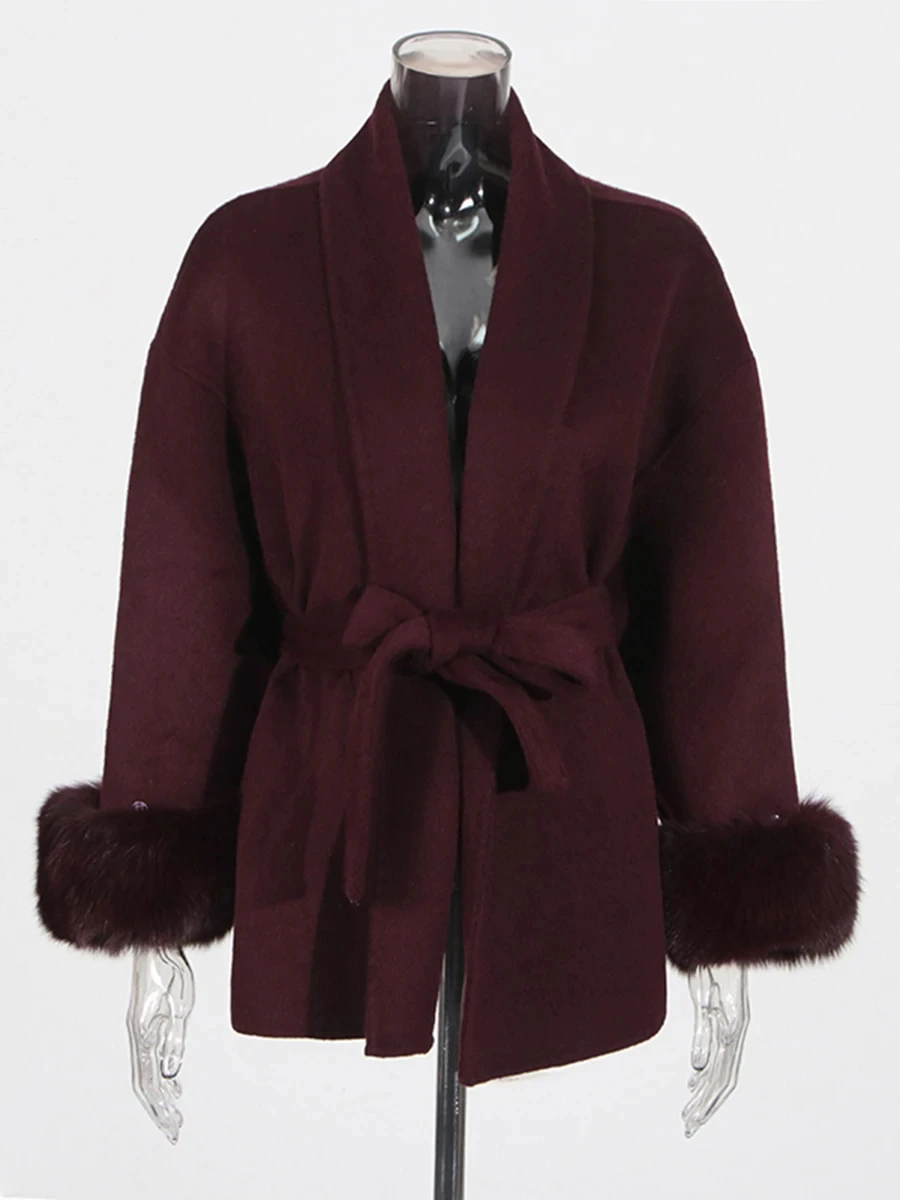 Elegant Solid Spliced Fur Wool Coats For Women Lapel Long Sleeve Patchowrk Lace Up Temperament Short Jackets Female
Elegant Solid Spliced Fur Wool Coats For Women Lapel Long Sleeve Patchowrk Lace Up Temperament Short Jackets Female