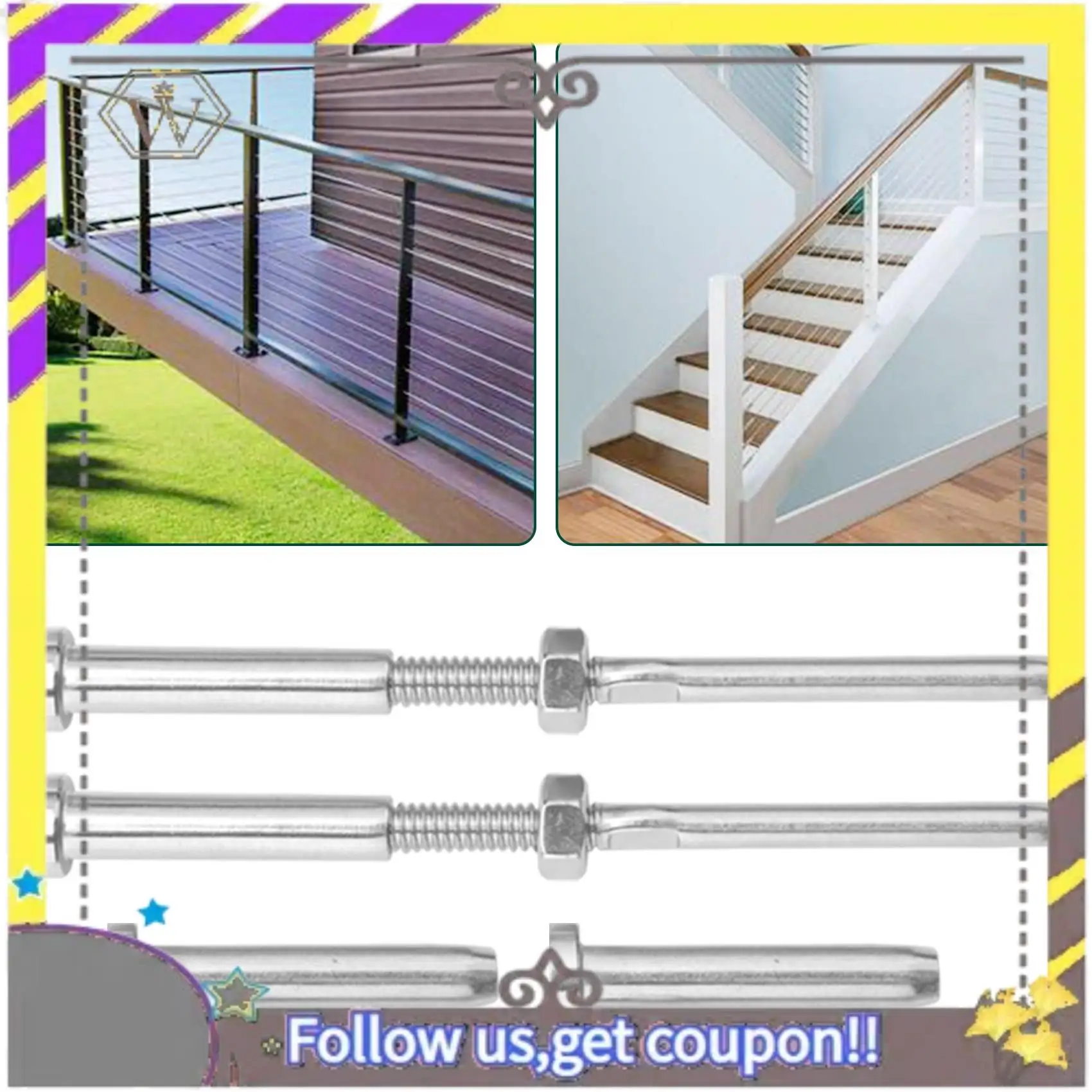 ABXV-Stemball Swage и невидимая шестигранная головка, резьбовая шпилька, натяжной концевой фитинг, комбинированный комплект для 1/8-дюймового кабельного рейки
ABXV-Stemball Swage и невидимая шестигранная головка, резьбовая шпилька, натяжной концевой фитинг, комбинированный комплект для 1/8-дюймового кабельного рейки