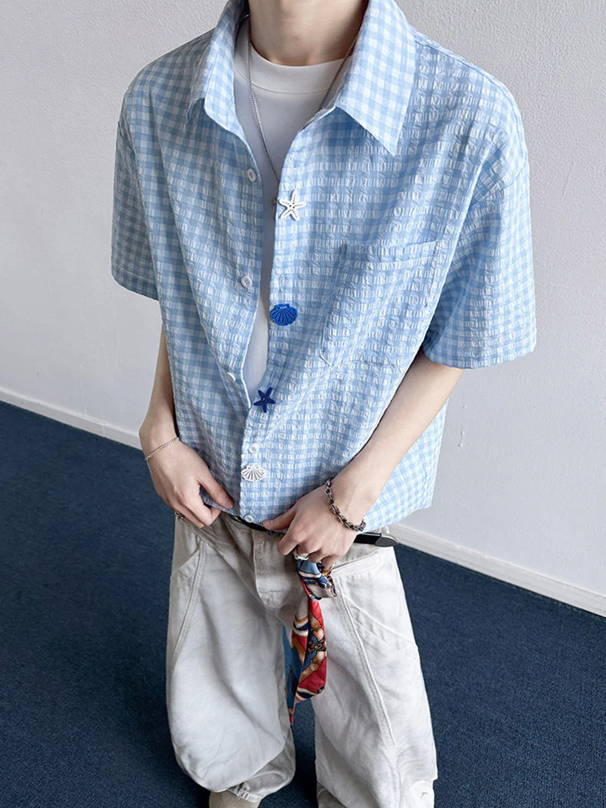 Lightweight Loose Fit Short Sleeve Plaid Bubble Shirt Men's Casual Style Beach Vacation Half Sleeve Trendy Youth Summer Shirt
Lightweight Loose Fit Short Sleeve Plaid Bubble Shirt Men's Casual Style Beach Vacation Half Sleeve Trendy Youth Summer Shirt