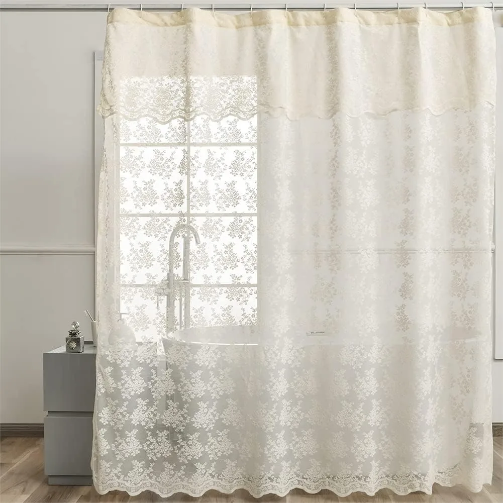 Lace Shower Curtain with Attached Valance, Beige Shabby Chic Flower Curtain for Bathroom, 72x72 Inch, Light Beige
Lace Shower Curtain with Attached Valance, Beige Shabby Chic Flower Curtain for Bathroom, 72x72 Inch, Light Beige
