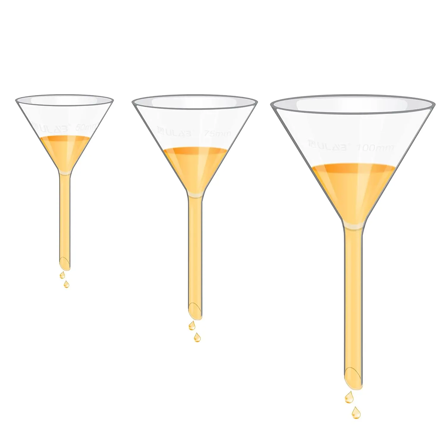 Glass Funnel Set, 50/75/100mm, 60° Angle, Short Stem, Borosilicate 3.3
Glass Funnel Set, 50/75/100mm, 60° Angle, Short Stem, Borosilicate 3.3