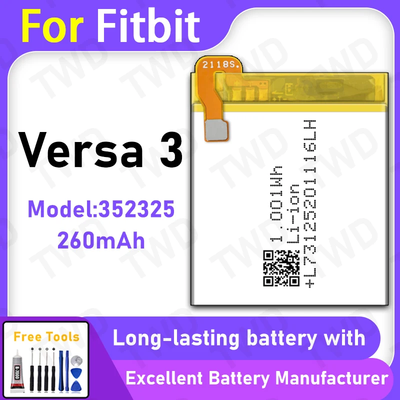 100% New 260mAh 352325 Battery For Fitbit Versa 3 Replacement Bateria+Free Tools
100% New 260mAh 352325 Battery For Fitbit Versa 3 Replacement Bateria+Free Tools