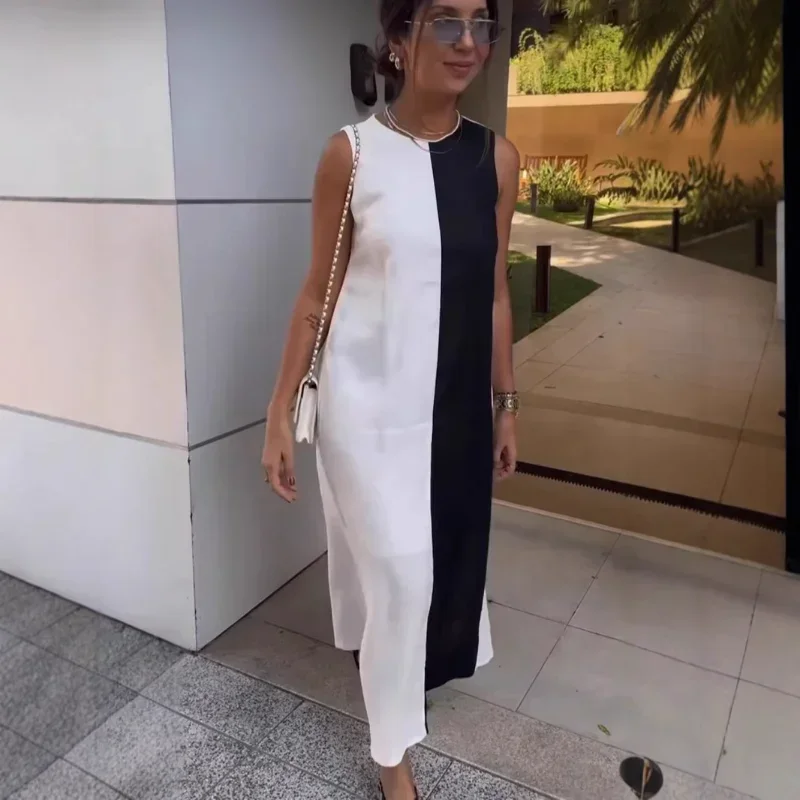 European And American Color Matching Sleeveless Dress 2025 Summer Split Tank Top Skirt Fashion Long Dress
European And American Color Matching Sleeveless Dress 2025 Summer Split Tank Top Skirt Fashion Long Dress