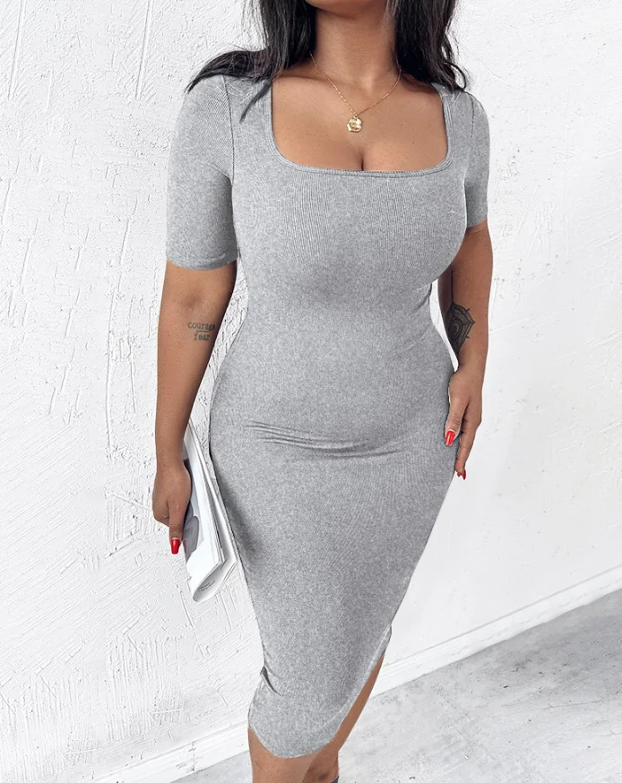 Built in shapewear short sleeved square neck slim fit dress, summer women's solid color square tie, chest pad shorts dress
Built in shapewear short sleeved square neck slim fit dress, summer women's solid color square tie, chest pad shorts dress