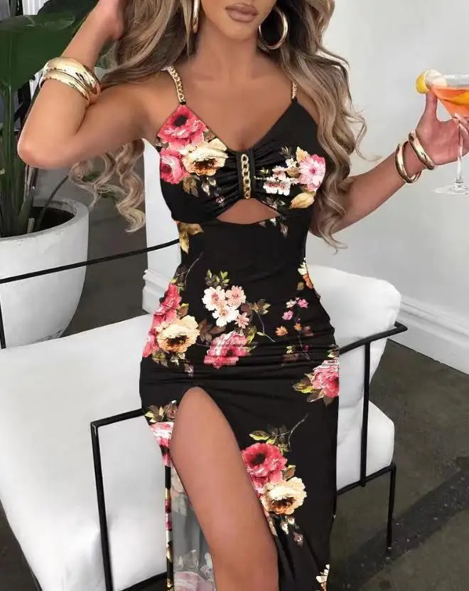 Sexy Spaghetti Strap Backless Floral Midi Bodycon Dress Women 2023 Summer Black Metal Chain Party Long Dresses For Women
Sexy Spaghetti Strap Backless Floral Midi Bodycon Dress Women 2023 Summer Black Metal Chain Party Long Dresses For Women
